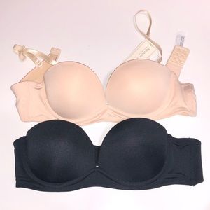 Set of 2 Forever 21 black beige nude strapless push-up smooth texture wire bras